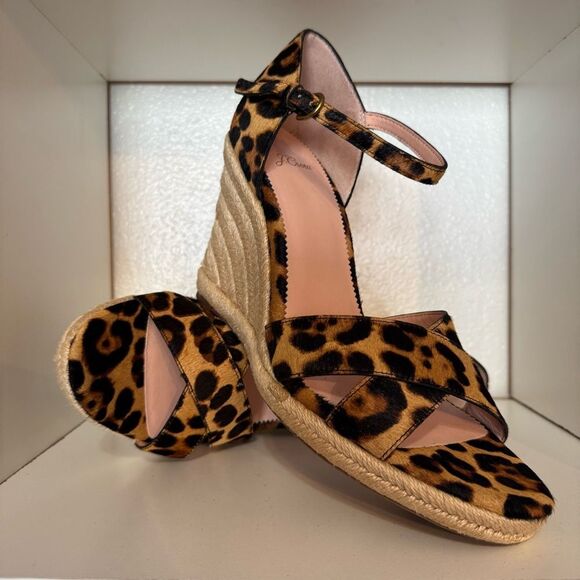 J.Crew Leopard Print Espadrille Wedge Sandals Size 12 Animal Print Chic Resort - Picture 1 of 14